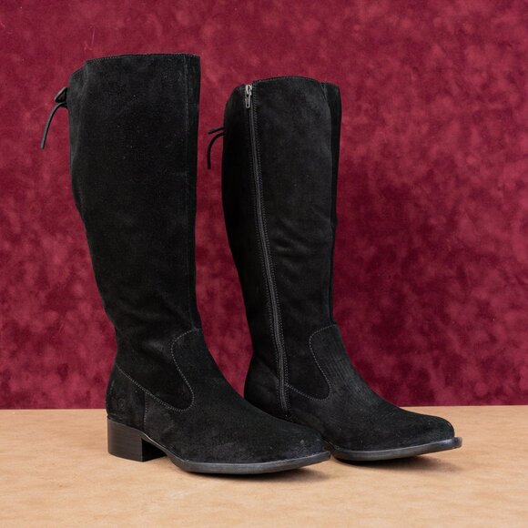 Born Women North Back Laced Wide Calf Black Suede Riding Tall Boots Size 8.5 - Picture 1 of 8